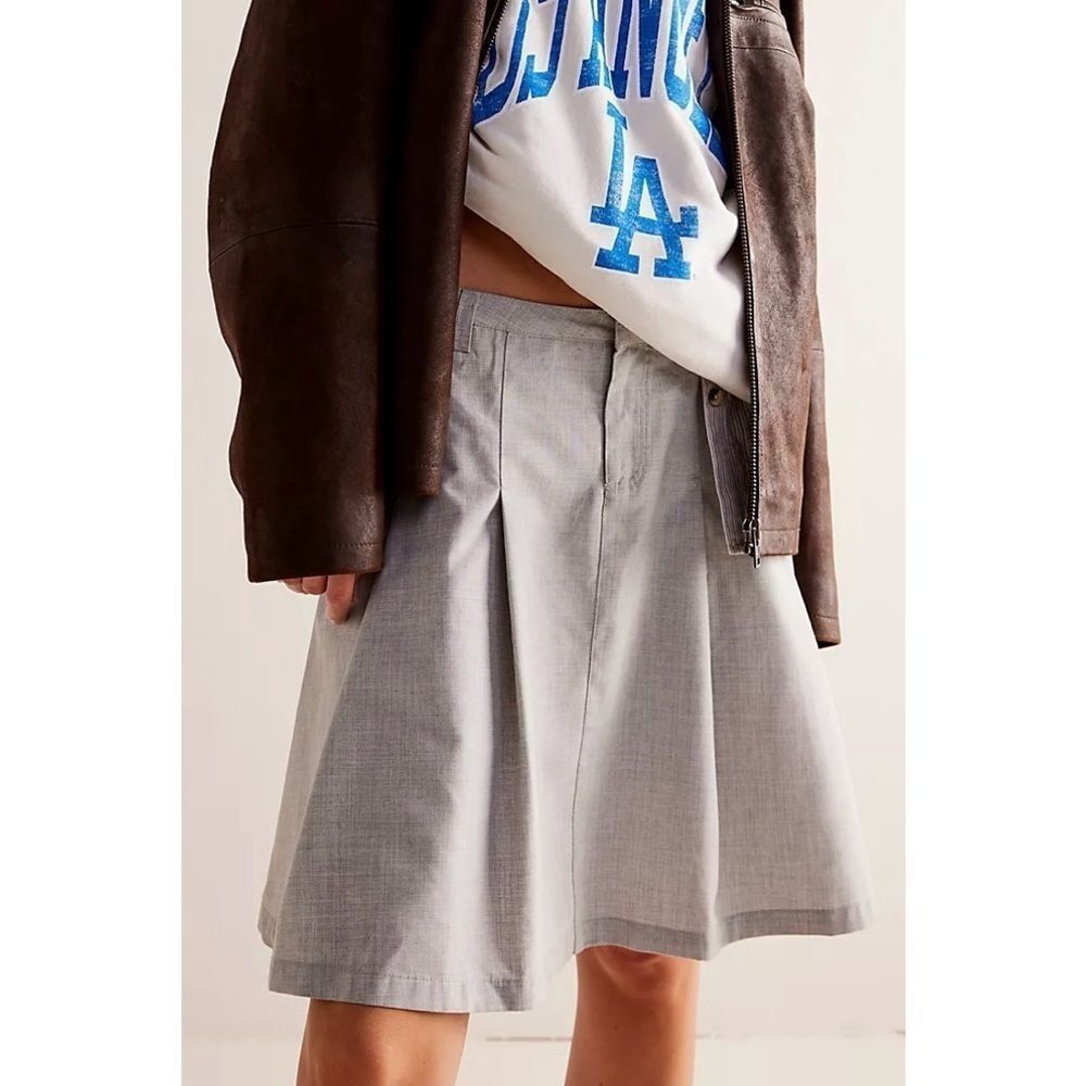 We The Free Suiting Pleated Mini Skirt in Light Gray